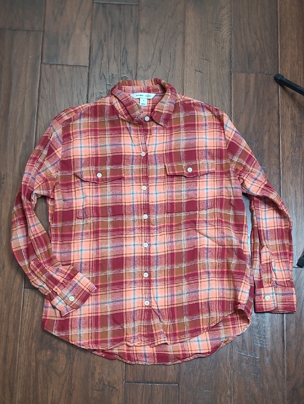 Old Navy Red/Maroon Plaid Button-Down Flannel The Boyfriend Shirt Size Medium